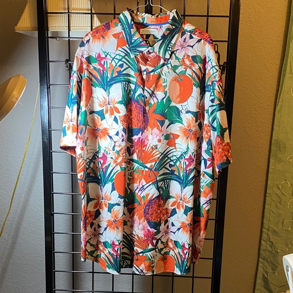 Caribbean Other - Caribbean Orange and Green Floral Men's Shirt